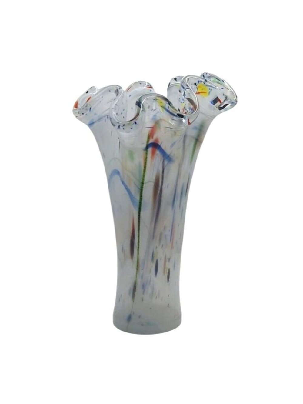 Murano Tammaro Home Hand Blown Art Glass Multicolored Confetti Ruffle Vase Italy